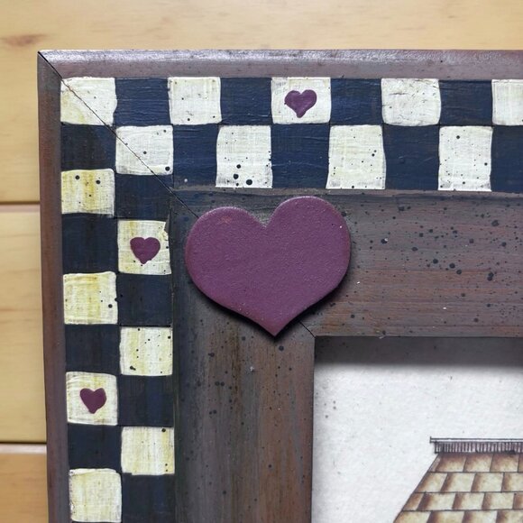 B. Andresen Country Cottage Print – Framed Americana Folk Art, Checkered Heart F - Picture 10 of 12